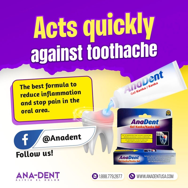 Anadent جل آلام الأسنان، جل فموي بنسبة 20% بنزوكاين لتخفيف الألم الفوري، دواء فموي وآلام الأسنان للألم الشديد، تخفيف سريع لآلام التجاويف والقرحات، 0.25 أونصة - Image 5